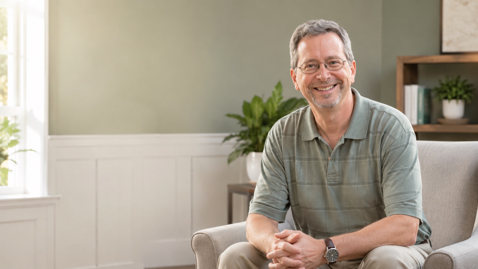 Tim Cureton, licensed counselor, seated in his Fort Wayne counseling office